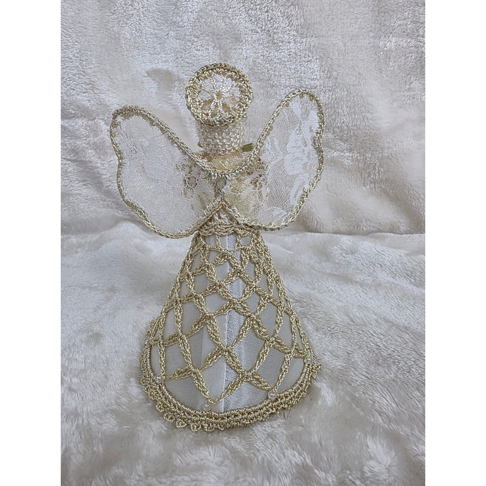 Vintage crochet Lace Angel Christmas Tree Topper Figurine Decoration - Picture 2 of 7